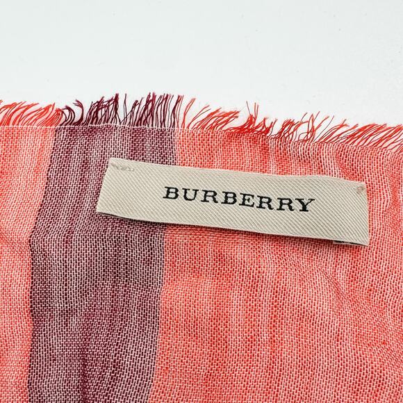 Burberry Scarf Authentic Red Brown Gauze Lightweight Plaid Nova‎ Check Oversized - Picture 3 of 13